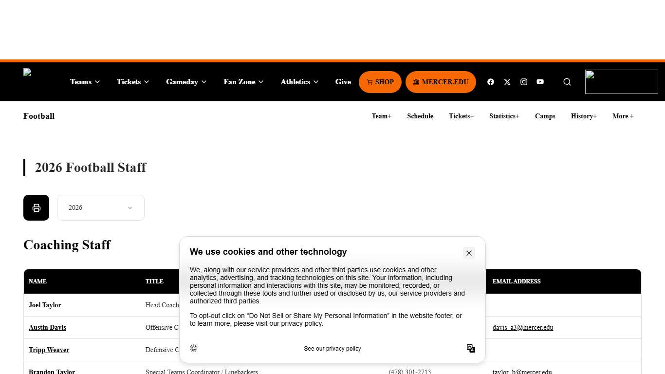 2026 Football Coaches - Mercer University Athletics