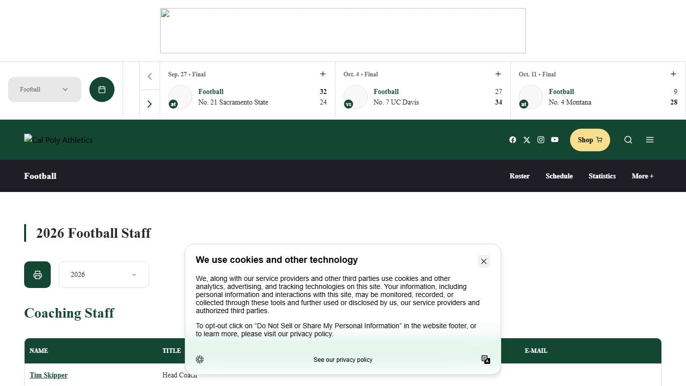2026 Football Coaches - Cal Poly